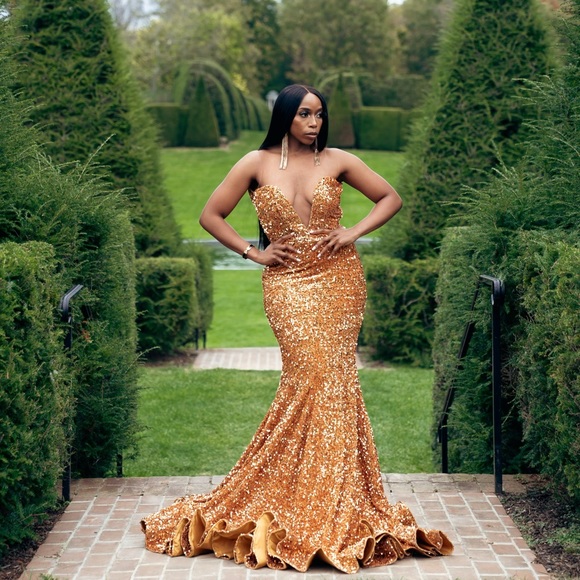 Prom Sequin Gold Gown